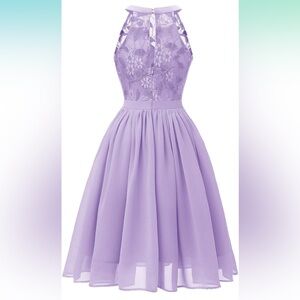 Bridesmaid or Spring Formal Purple Halter Dress with Floral Lace light sparkles